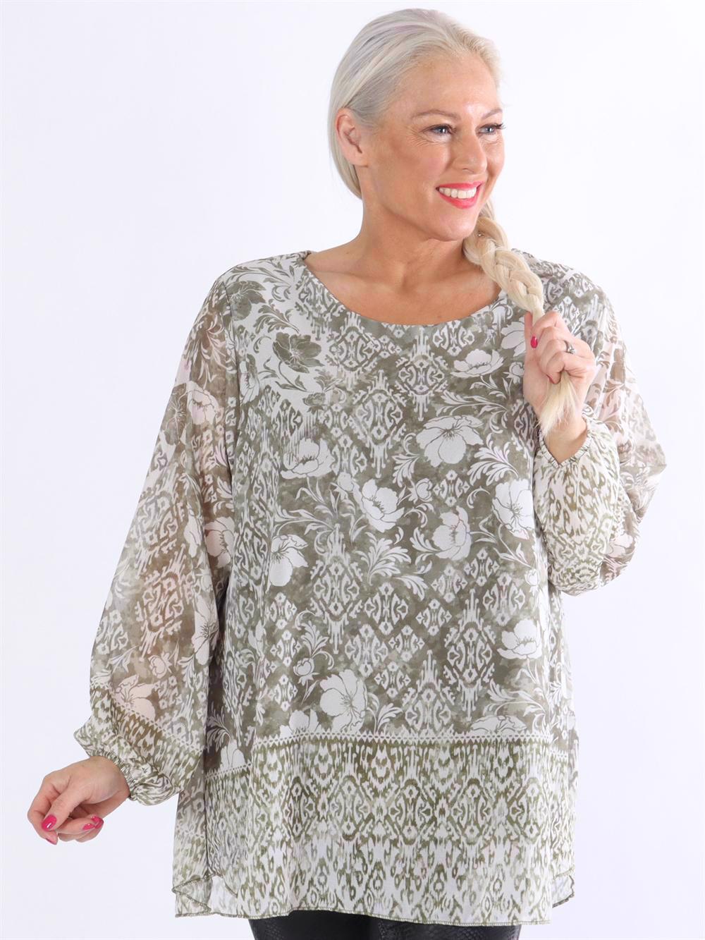 Ginger - Mønstret tunika i chiffon